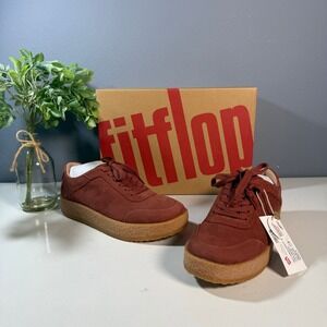 Fitflop Rally Tumbled Nubuck Crepe Sneakers Clay Brown Size 5
